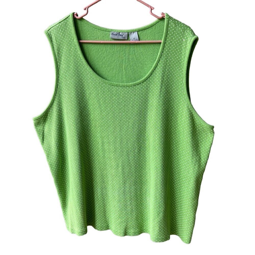 Coral Bay Plus Women's Tank Top Size 3X Green Polka Dot #G1573